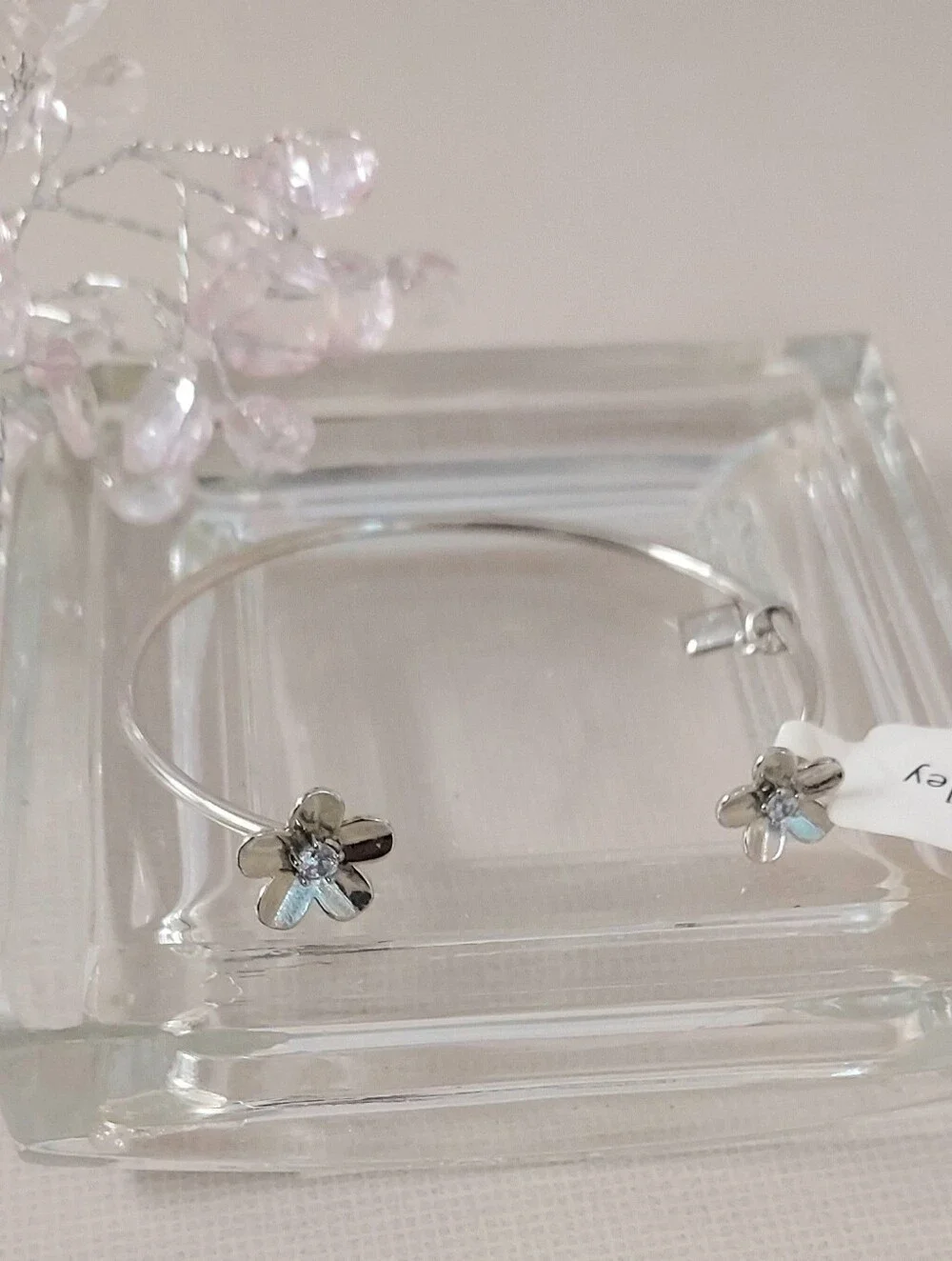 Vera Silver Floral Cuff Open Bangle Bracelet - NWT